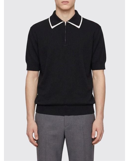Jil Sander Black Cotton Knit Polo Shirt for men