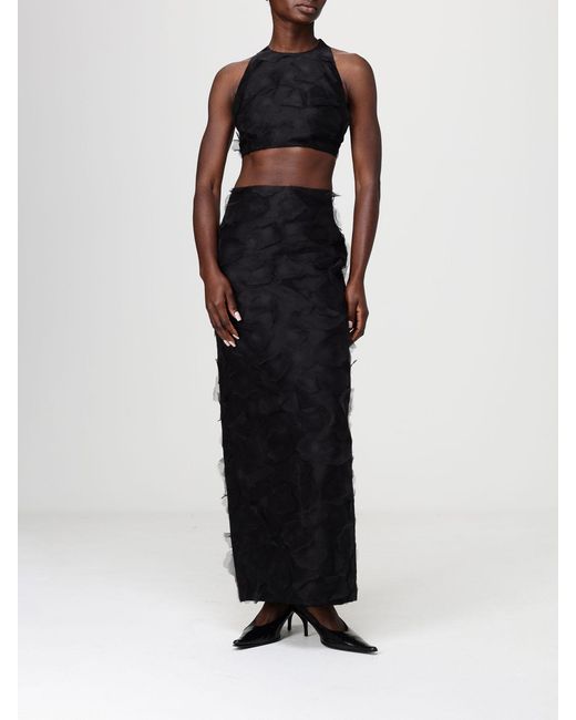 Max Mara Black Long Silk Jacquard Skirt