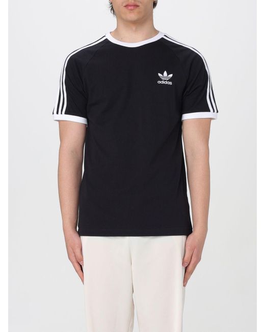 Adidas Originals Black Striped Logo-embroidered Cotton-jersey T-shirt for men