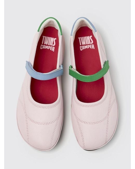Camper White Twins Abstract Pattern Calfskin Leather Mary Jane Flats