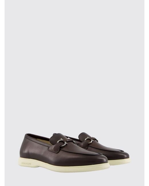 Ferragamo White Gancini Leather Loafers for men