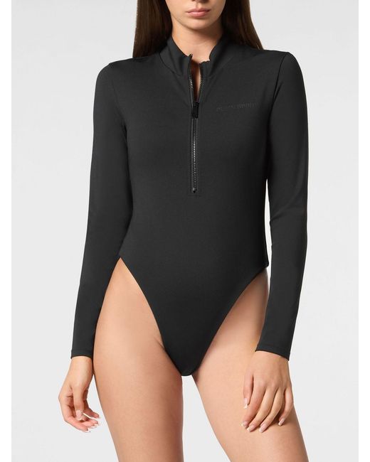 Philipp Plein Black Technical Stretch Fabric Bodysuit