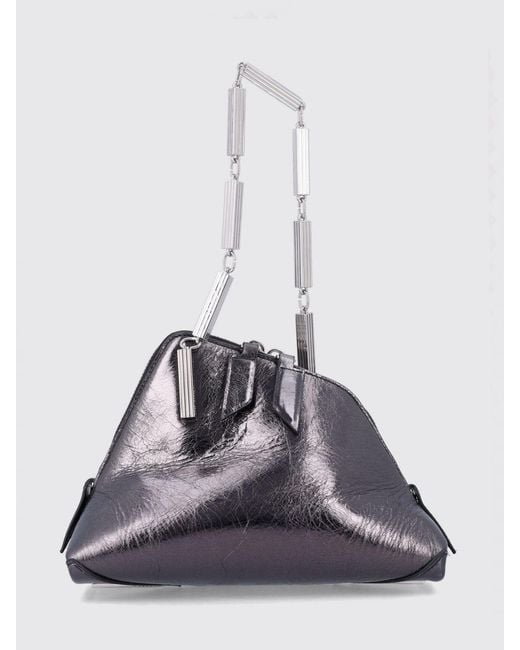 The Attico Gray La Scala Crackled Leather Mini Handbag With Metallic Handle