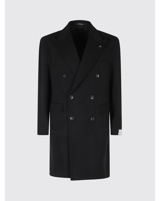 Tagliatore Black Double-Breasted Knee-Length Wool Coat With Lapels for men