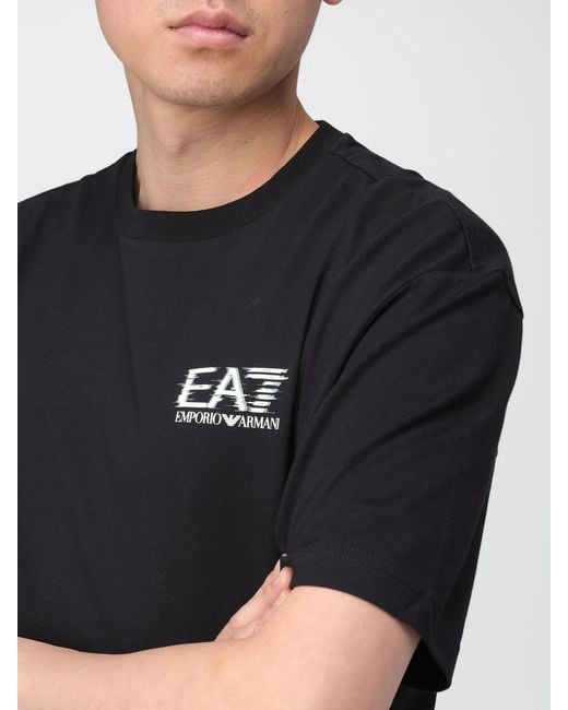 EA7 Black Cotton T-Shirt With Logo for men