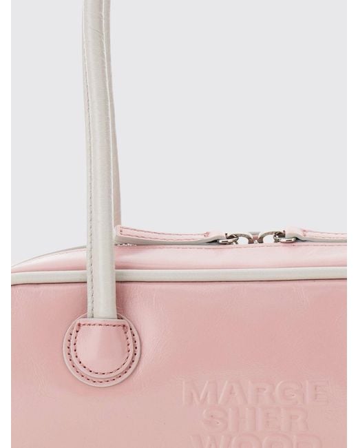 MARGE SHERWOOD Pink Bicolor Smooth Leather Shoulder Bag With Double Handle