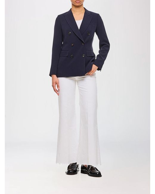 Alberto Biani Blue Slim Fit Double-Breasted Cady Blazer With Classic Lapels