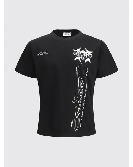Gcds Black Printed Cotton T-Shirt for men