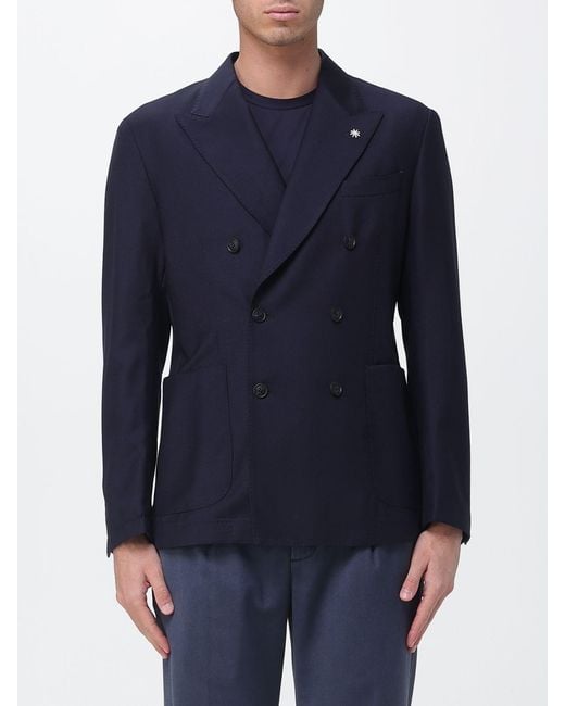 Manuel Ritz Blue Double-Breasted Wool Blazer for men