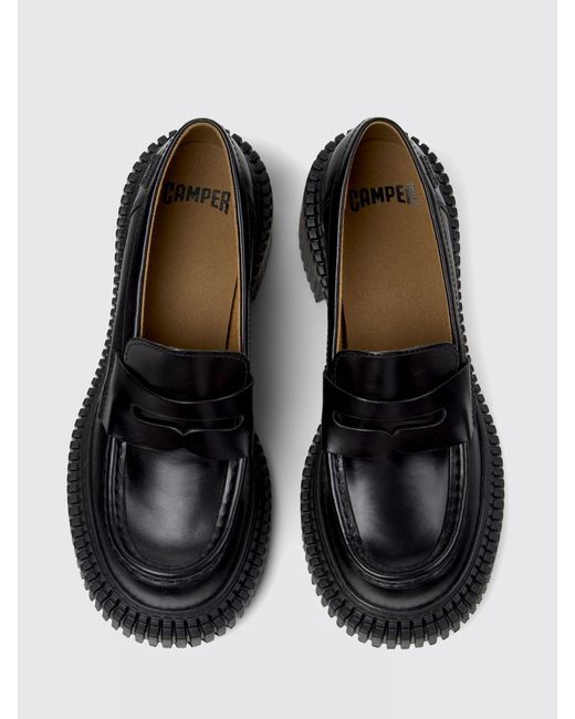 Camper Black Pix London Polished Leather Loafers