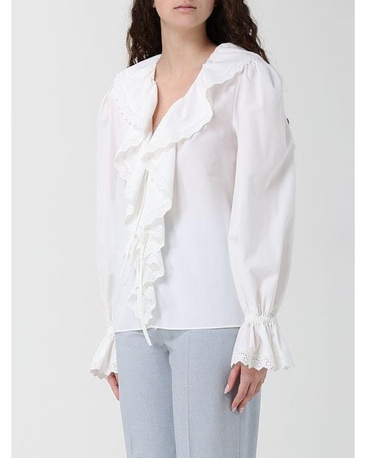 Alberta Ferretti White Cotton Shirt With Ruffles