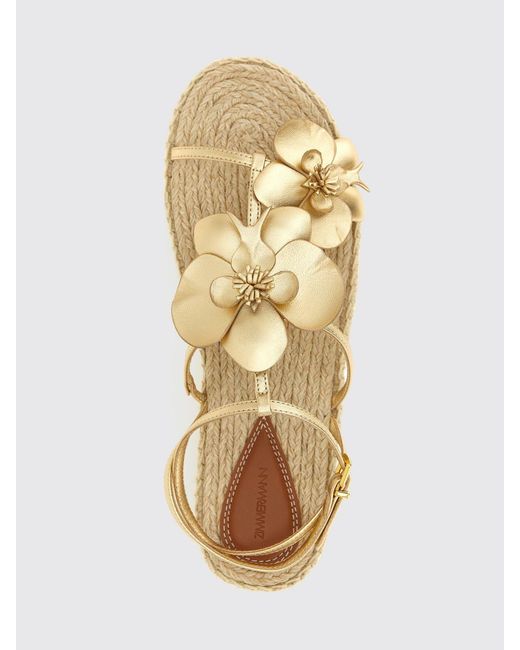 Zimmermann Natural Orchid Laminated Leather Wedge Sandal With Floral Applications