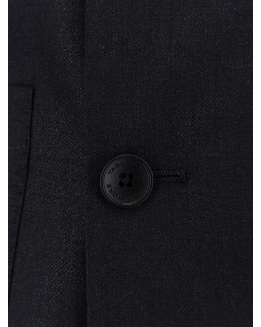 Tagliatore Black Double-Breasted Virgin Wool Blend Blazer for men