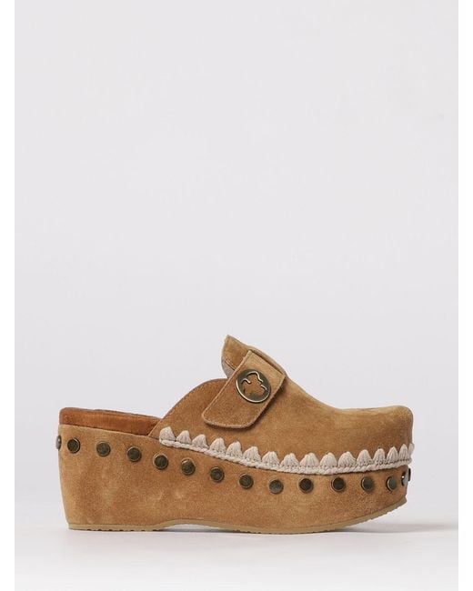 Mou Brown Plain Suede Clogs With Studs