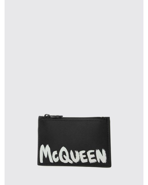McQueen White Graffiti Leather Card Holder for men