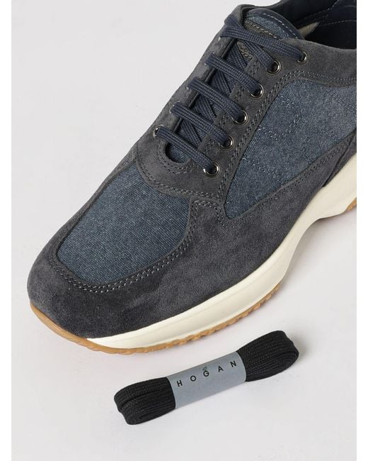 Hogan Blue Interactive Suede And Denim Sneakers for men