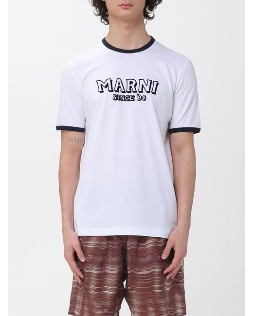 Marni White Cotton T-Shirt With Logo for men