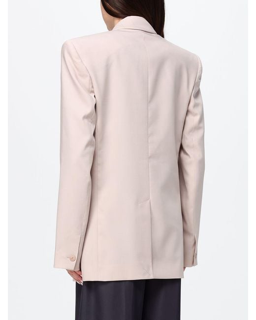 Frankie Shop Natural Slim Fit Double-Breasted Wool Blend Blazer With Peak Lapels