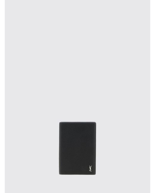 Saint Laurent White Tiny Cassandre Hammered Leather Passport Holder for men