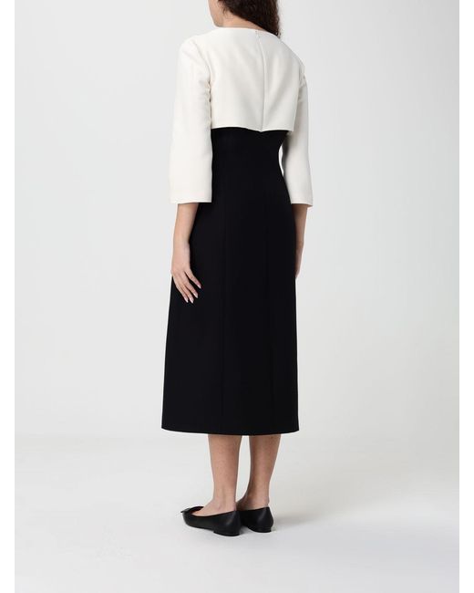 Valentino Black Bicolor Virgin Wool And Silk Dress