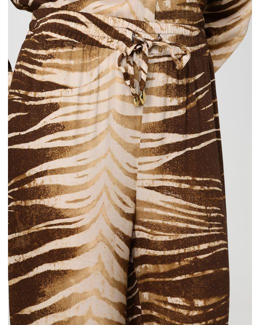 Just Cavalli Natural Printed Twill Palazzo Trousers