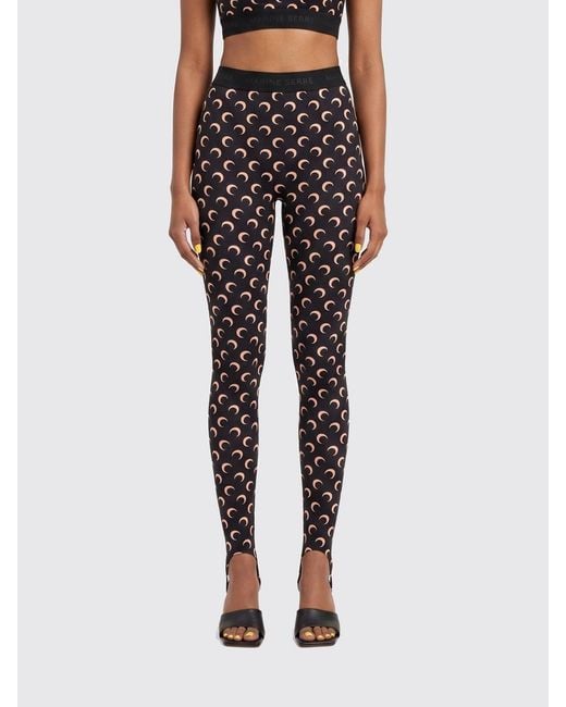 MARINE SERRE Black Crescent Moon Lycra Leggings With All-Over Logo