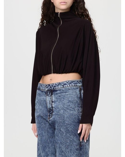 Alaïa Black Viscose Blend Crop Bomber Jacket With Zip