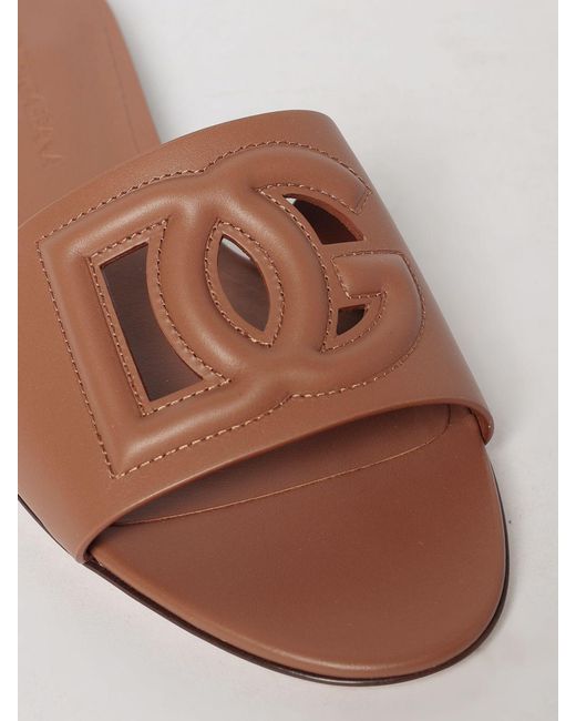 Dolce & Gabbana Brown Dolce &Amp Gabbana Leather Mule Sandals With Dg Monogram And Low Heel