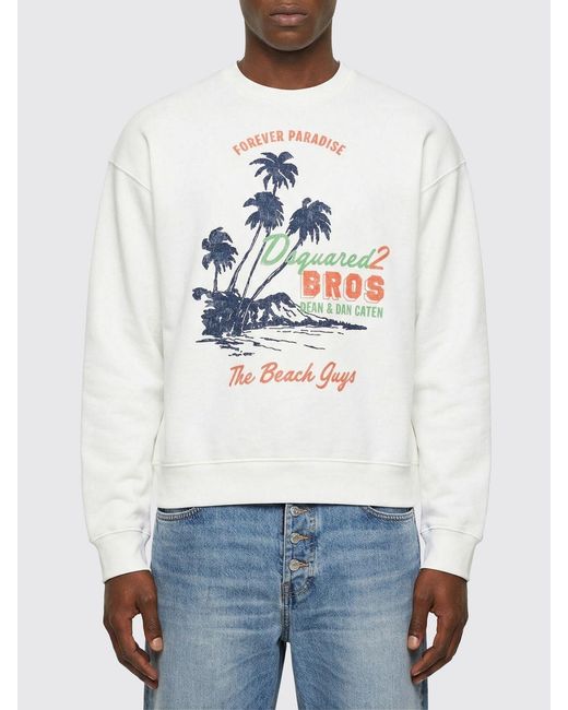 DSquared² White Printed Cotton Crewneck Sweatshirt for men
