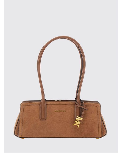 Michael Kors White Laila Suede Shoulder Bag With Logo Charm