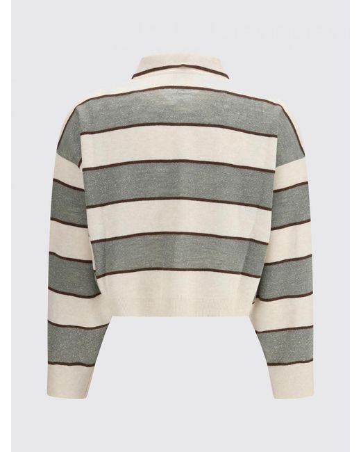 Brunello Cucinelli Gray Striped Wool And Cashmere Polo Shirt