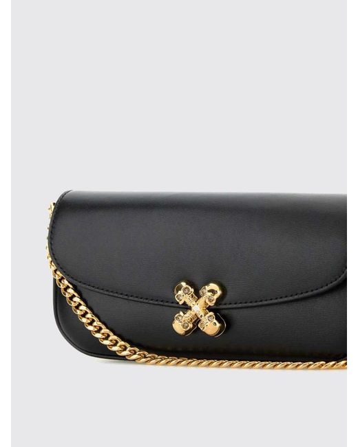 McQueen Black Skull Flower Leather Bag