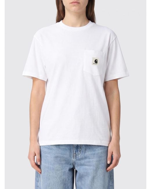 Carhartt White Cotton Pocket T-Shirt With Dropped Shoulders