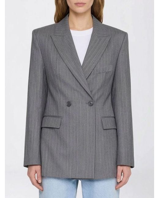 Anine Bing Gray Double-Breasted Wool Blend Blazer