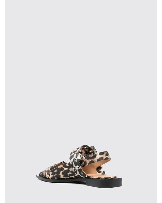 Ganni White Animal Print Recycled Polyester Slingback Ballerina Flats