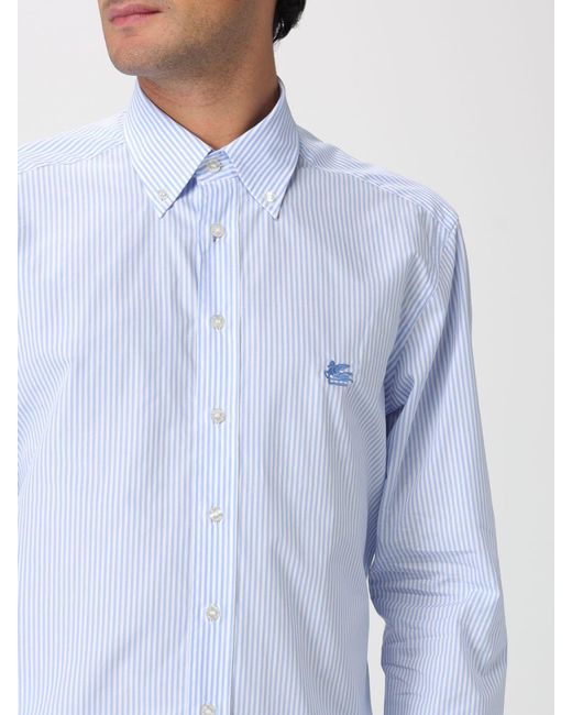 Etro Blue Striped Cotton Shirt Fendi for men