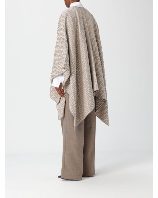 Fendi Natural All Over Ff Wool And Silk Poncho