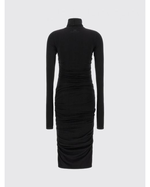 Elisabetta Franchi Black Wool-Knit Midi Sheath Dress With Turtleneck