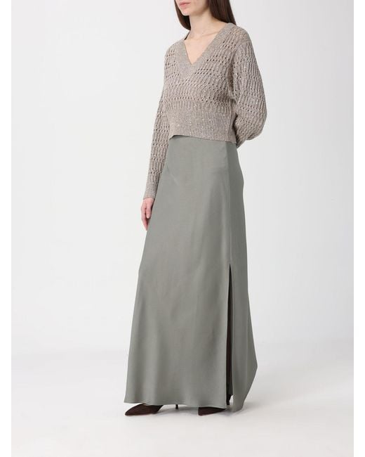 Brunello Cucinelli Gray Long Satin Skirt