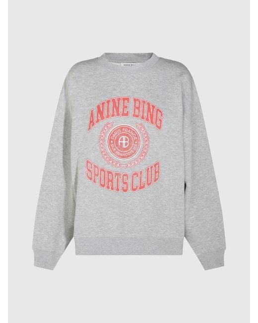 Anine Bing Gray Relaxed Fit Logo Cotton-Blend Crewneck Sweatshirt