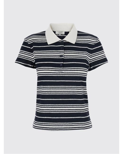 FRAME Blue Two-Tone Striped Linen Knit Polo Shirt With A Classic Collar