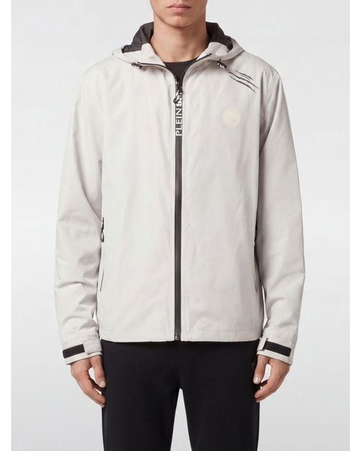 Philipp Plein White Hooded Windbreaker Jacket for men