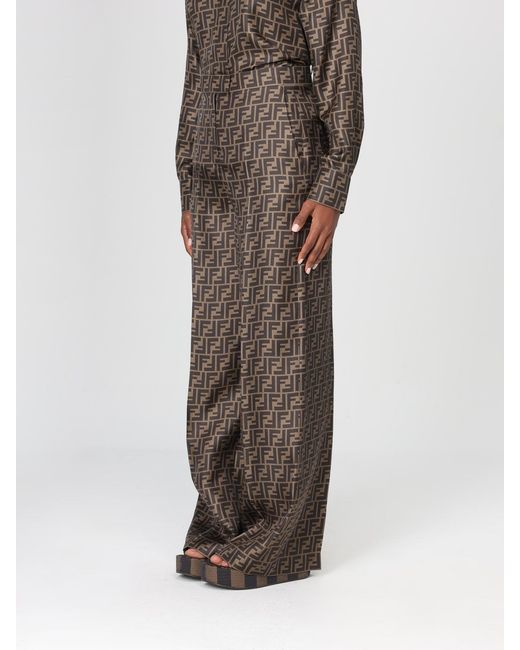 Fendi Brown Ff Silk Trousers