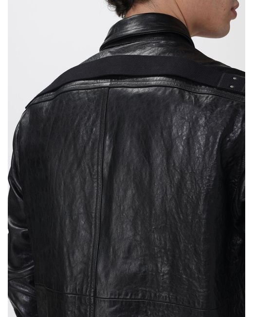Rick Owens Black Crinkled Effect Leather Overshirt for men