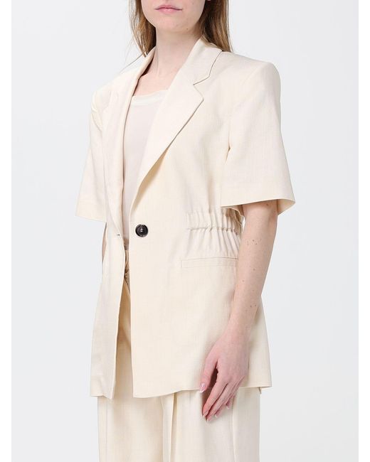 Pinko Natural Single Breasted Viscose Blend Canvas Blazer