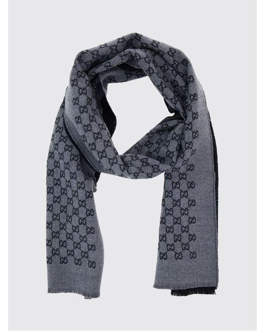 Gucci Blue Gg Jacquard Wool Scarf With Fringed Hem for men