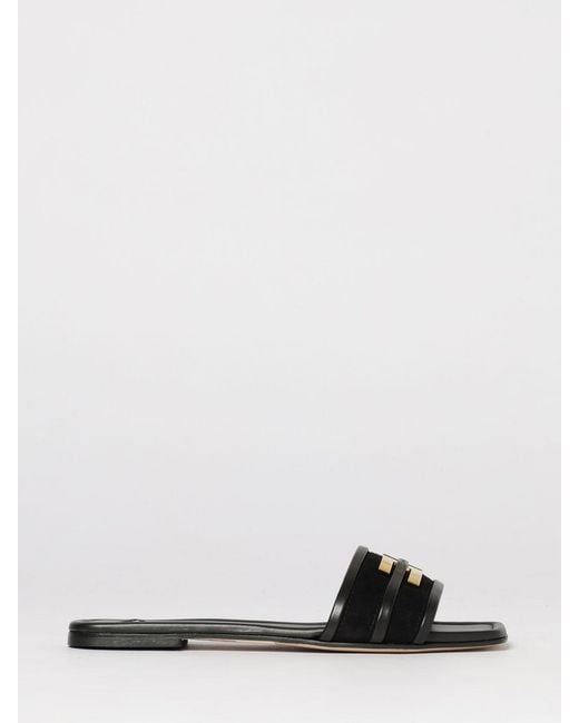 Elisabetta Franchi White Monogram Suede Mules