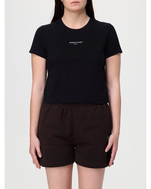 Maison Kitsuné Black Maison KitsunÉ Logo Cotton Crop T-Shirts