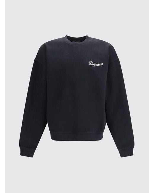 DSquared² Blue Cotton Crewneck Sweatshirt With Logo for men
