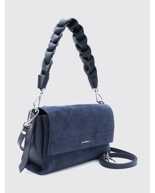 Coccinelle Blue Boheme Suede Shoulder Bag With Woven Handle